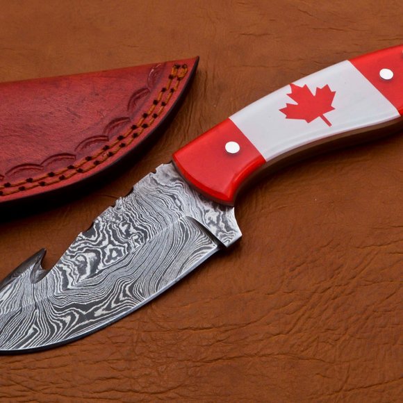 8.5" Handmade Damascus Knife Bowie Gut Hook Knife - Picture 2 of 12